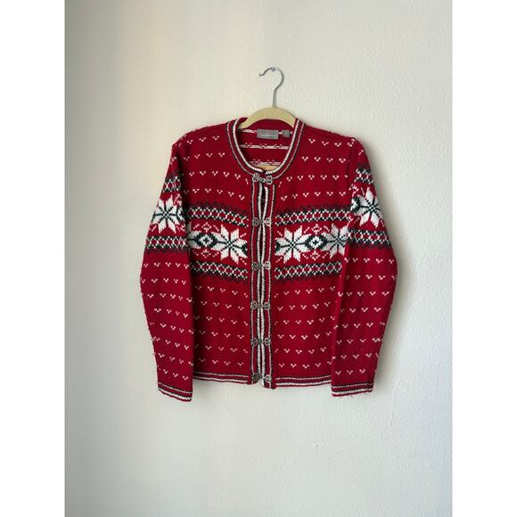 Croft & Barrow fair isle Nordic christmas Norway sweater red gray white winter - Picture 5 of 8